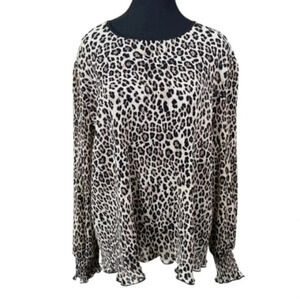 Anthropologie Feather Bone  Womens Size Large Leopard Print Pleated Blouse